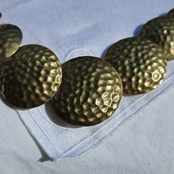 Vintage Celluloid Beaded Multi-strand into Brass Circles necklace #135 - Picture 4 of 9